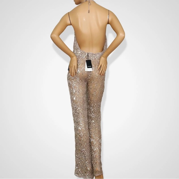 RETROFÊTE Tosca Sequin Crochet Jumpsuit - Rose Gold - Picture 4 of 12